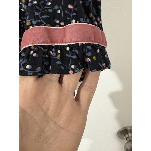 Boden Winnie Top Womens Sz 6Blouse Navy Twinkle Vine Back Buttons Shirt Velvet - Picture 2 of 9